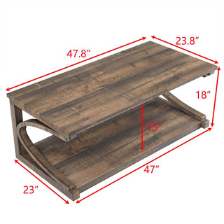 Unique Solid Wood Coffee Table – 48" Modern Center Table with Storage, Special Shape Design for Living Room, Kitchen, and Apartment Dining