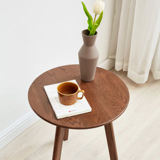 Round End Table - Small Side Table, Coffee Table, Nightstand for Living Room, Bedroom and Balcony, 100% Natural Solid Oak Wood, Easy to Assemble