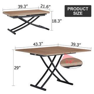 Modern Minimalist Multifunctional Lifting Table – 0.8-Inch Wood Grain Desktop with Black Metal Legs, Versatile Use as Dressing Table, Coffee Table, Dining Table, or Office Table