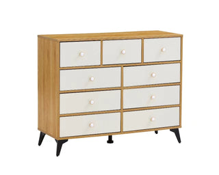 9-Drawer Cabinet Dresser, Wood MDF Boards, Wood Color Storage Unit