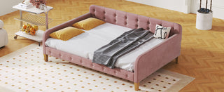 Full Size Upholstered Daybed with 4 Support Legs, Pink