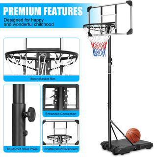 Portable Basketball Hoop System, Height Adjustable 5.6 to 7ft, 28 inches Backboard with Stable Base & Wheels, Indoor, Outdoor Use for Teenagers and Youth