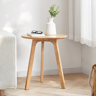 Round End Table- Small End Table Side Table Coffee Table Bedside Table Night Stand for Living Room Bedroom & Balcony, 100% Natural Solid Oak Wood Easy to Assemble