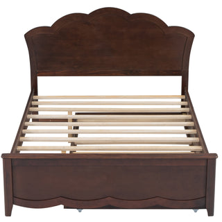 Full Size Wood Platform Bed with Headboard and Twin Size Trundle, Cappuccino