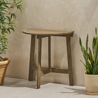 Outdoor Half-Round Folding Acacia Wood Bistro Table, Grey Finish