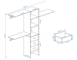 96 Inches Closet System, 8FT Walk In Closet Organizer with 3 Adjustable Shelves & 3 Expandable Hanger Rods & 3 Drawers, Built-In Garment Rack, 96"L x 16"W x 82"H, Load 1000 LBS-White