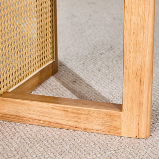 Naturally elegant wooden coffee table with faux rattan accents - perfect for stylish living rooms and cozy tea time