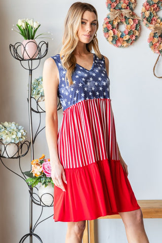 Heimish Full Size US Flag Theme Contrast Tank Dress for Women for Women