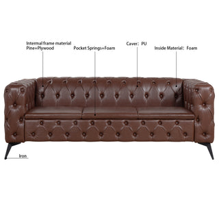 84.06" Traditional 3-Seater Sofa, Square Arm Design with Removable Cushions, Comfortable Living Room Furniture