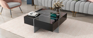 ON-TREND Unique Design Coffee Table with 4 Hidden Storage Compartments, Extendable Sliding Top, UV High-Gloss Finish, Square Cocktail Table for Living Room, 31.5" x 31.5"