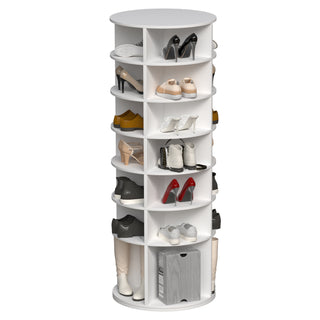 Rotating Shoe Rack Tower – 7-Tier Spinning Shoe Organizer, 360° Revolving Free Standing Shoe Storage, High Bottom Design, Fits 28 Pairs (7-Tier White)