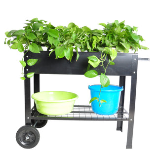 Mobile Metal Raised Garden Bed Cart with Legs, Elevated Tall Planter Box with Wheels for Outdoor Indoors House Patio Backyard Vegetables Tomato DIY Herb Grow Black