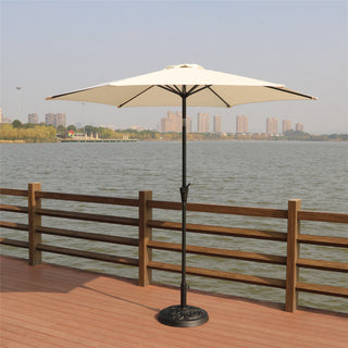 8.8 feet Outdoor Aluminum Patio Umbrella, Patio Umbrella, Market Umbrella with 33 pounds Round Resin Umbrella Base, Push Button Tilt and Crank lift, Creme