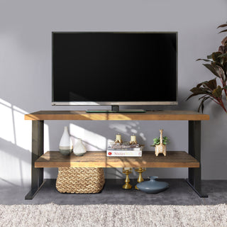 Media Console Table with one shelf to your Home decor, Natural Reclaimed wood and black finish