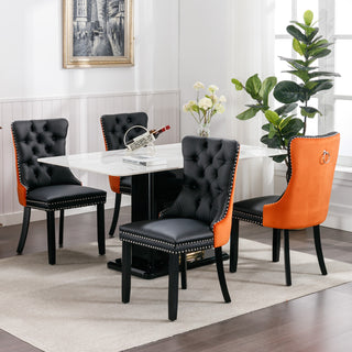 A and A Furniture Nikki Collection 2Pcs Set Modern Tufted Dining Chairs, Solid Wood Legs, PU and Velvet Upholstered with Nailhead Trim, Black and Orange, SW2101BO