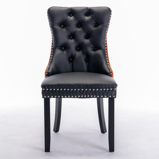 A and A Furniture Nikki Collection 2Pcs Set Modern Tufted Dining Chairs, Solid Wood Legs, PU and Velvet Upholstered with Nailhead Trim, Black and Orange, SW2101BO