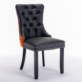 A and A Furniture Nikki Collection 2Pcs Set Modern Tufted Dining Chairs, Solid Wood Legs, PU and Velvet Upholstered with Nailhead Trim, Black and Orange, SW2101BO