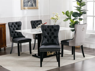 A&A Furniture Nikki Collection Modern Tufted Dining Chair Set, High-End PU & Velvet Upholstered with Wood Legs and Nailhead Trim, 2-Pcs Set, Black & Gray, SW2101BG