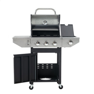 Propane Grill 3 Burner Barbecue Grill Stainless Steel Gas Grill with Side Burner, 37,000 BTU Outdoor Cooking, Patio, Garden Barbecue Grill, Black and Silver