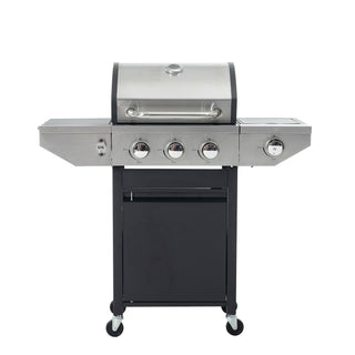 Propane Grill 3 Burner Barbecue Grill Stainless Steel Gas Grill with Side Burner, 37,000 BTU Outdoor Cooking, Patio, Garden Barbecue Grill, Black and Silver