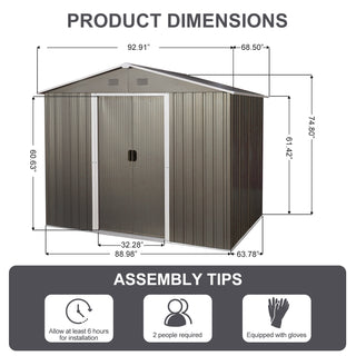 8ftx6ft Outdoor Metal Storage Shed with Metal foundation, Gray (Sku: W540S00012)