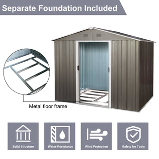 8ftx6ft Outdoor Metal Storage Shed with Metal foundation, Gray (Sku: W540S00012)