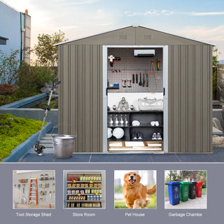 8ftx6ft Outdoor Metal Storage Shed with Metal foundation, Gray (Sku: W540S00012)