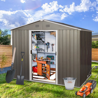 8ftx6ft Outdoor Metal Storage Shed with Metal foundation, Gray (Sku: W540S00012)