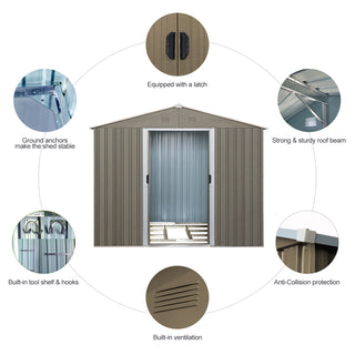 8ftx6ft Outdoor Metal Storage Shed with Metal foundation, Gray (Sku: W540S00012)