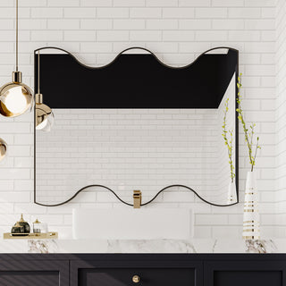 30x35 Inch Black Rectangular Wall Mirror with Wavy Metal Frame, Vanity and Dressing Mirror for Bathroom, Living Room, Bedroom Wall Decor