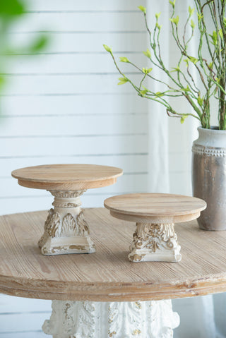 D10.5" x 7.5" Cake Stand, Wood Cake Plate with Magnesium Base