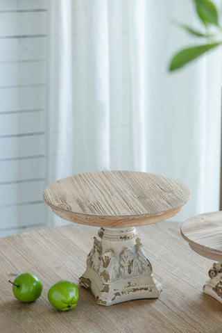 D10.5" x 7.5" Cake Stand, Wood Cake Plate with Magnesium Base