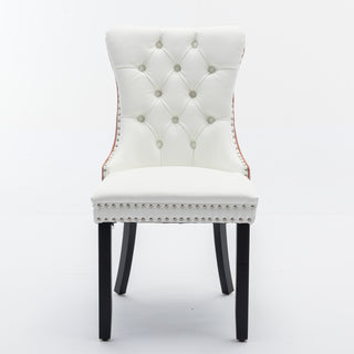 A&A Furniture Nikki Collection Modern Tufted Dining Chairs, Solid Wood Legs, PU & Velvet Upholstered with Nailhead Trim, 2-Pcs Set, White & Pink, SW2101WP