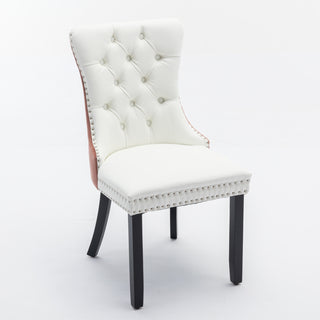 A&A Furniture Nikki Collection Modern Tufted Dining Chairs, Solid Wood Legs, PU & Velvet Upholstered with Nailhead Trim, 2-Pcs Set, White & Pink, SW2101WP