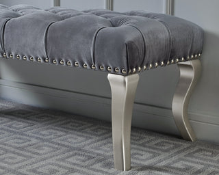 Decor Maxem Tufted Fabric Upholstered Bench Nailhead Trim , Gray