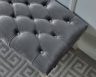 Decor Maxem Tufted Fabric Upholstered Bench Nailhead Trim , Gray