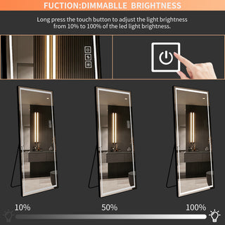 LED Full Length Mirror with Lights, Wide Standing Tall Full Size Mirror, Large Floor Mirror for Bedroom, Lighted Full Body Dressing Mirror with Stand Up Design