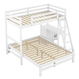 Twin over Full Bunk Bed with Built-in Desk and Three Drawers, White