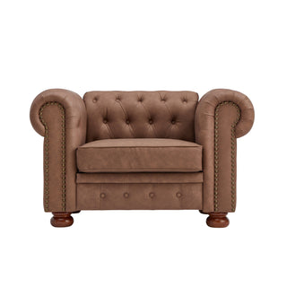 Classic Chesterfield Sofa Chair for Living Room Brown Faux Leather