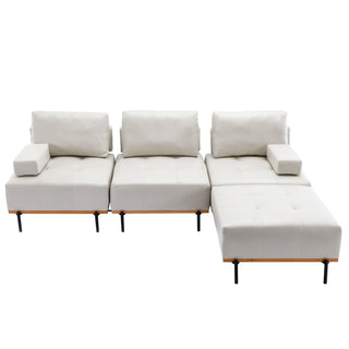 100.7'' L-Shape Sectional Sofa 3-Seater Couches with a Removable Ottoman, Comfortable Fabric for Living Room, Apartment, Beige