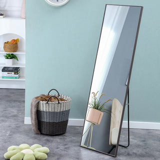 3rd generation gray solid wood frame full length mirror, dressing mirror, bedroom porch, decorative mirror, clothing store, floor mounted large mirror, wall mounted. 58 "* 15"