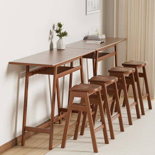 3 PCS Pub Dining Set Retro Bar Table Rubber Wood Stackable Backless High Stool for 2 with Shelf and Hooks for Home Bar Small Space