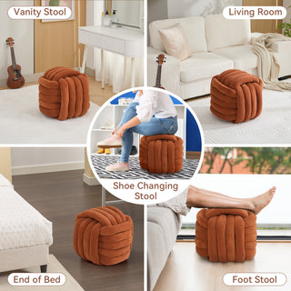 060-Chenille Fabric Modern Knot Design Ottoman Makeup Stool Footstool, Comfortable and Stylish Seat for Living Room, Bedroom,Orange