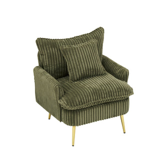 30.31" Single Chair Fashion Sofa, Green Coarse Corduroy Fabric, Soft and Comfortable, Ideal for Apartment, Office, Living Room, Bedroom, and Meeting Room