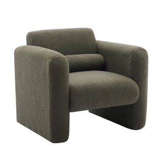 Modern Accent Chair Lambskin Sherpa Fabric Upholstered Comfy Reading Arm Chair Soft Padded Armchair with Back and Pillow for Living Room Bedroom Reception Waiting Room Office,Seaweed Green