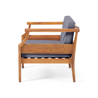 Aston Acacia Wood Outdoor Club Chairs with Cushions – Teak and Dark Gray