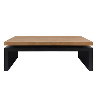 Black and Natural Wood Living Room Coffee Table, 2-Tiered Wood Tabletop, 47.6" L x 23.6" W x 16.3" H