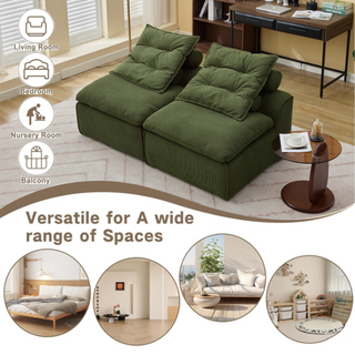 [NEW ARRIVED] [VIDEO PROVIDED]Modular Sofa,No Armrests,At will DIY,Soft Corduroy Fabric,Neck Pillow-Back Lounge Sofa Chair,Reading Nook, or Apartment Living, Lumbar Pillow,2 Seats,Upholstered,Green