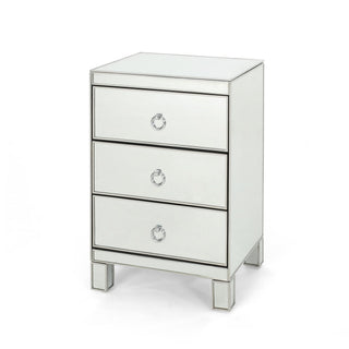 Mirrored Nightstand with 3 Drawers, Silver Side End Table, Mirrored Furniture for Small Space, Bedroom and Living Room, 15.8 Inch x 13.8 Inch x 24 Inch