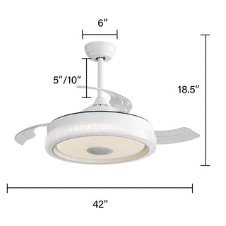 42in. Modern Invisible Ceiling Fan, 3 ABS Blades, Reversible DC Motor, 36W Led, Remote & App Control, etl Certified